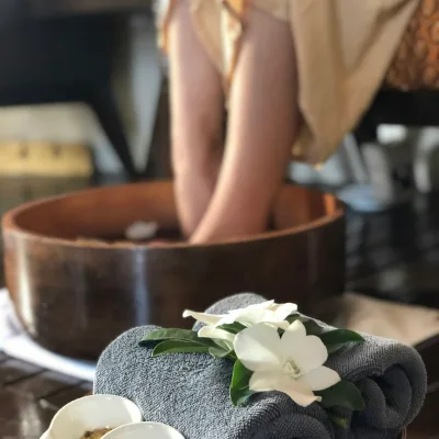 A pedicure soak, shot from above.